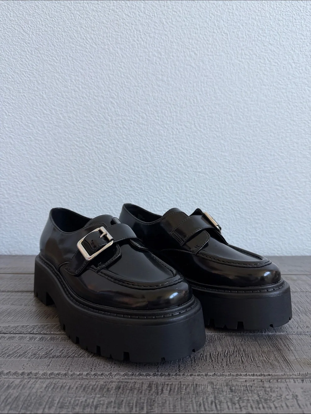 Steve Madden Osta Platform Monk-Strap Loafers in Black Box NIB